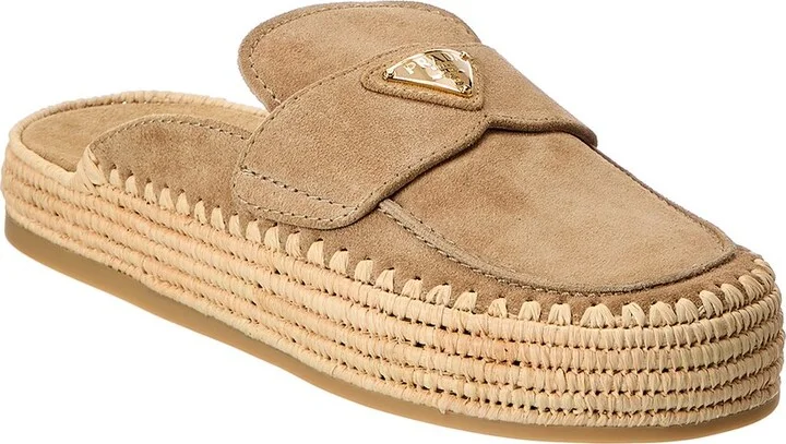 Prada Logo Suede Platform Mule