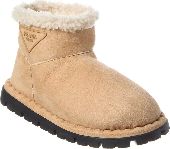 Prada Logo Suede & Shearling Boot