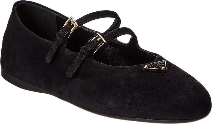 Prada Logo Velvet Ballerina Flat