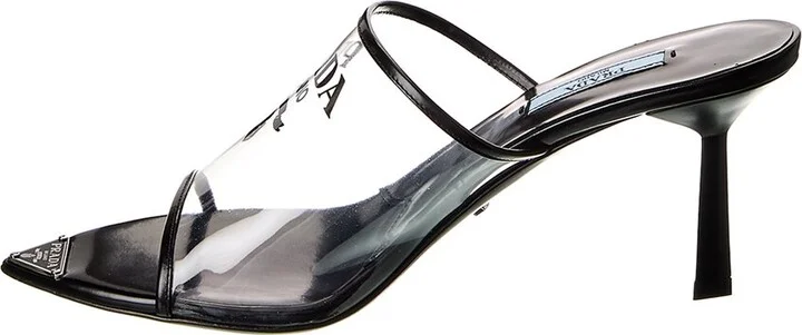 Prada Logo Vinyl & Leather Pointy-Toe Sandal - Image 2