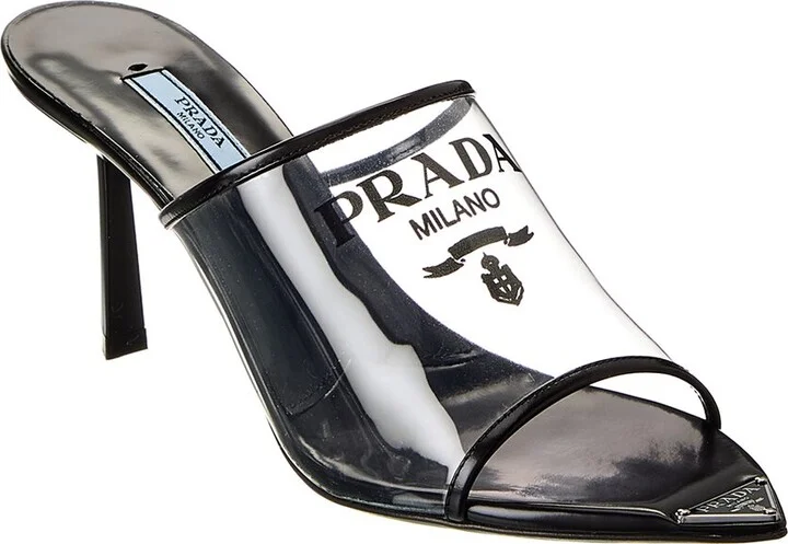 Prada Logo Vinyl & Leather Pointy-Toe Sandal