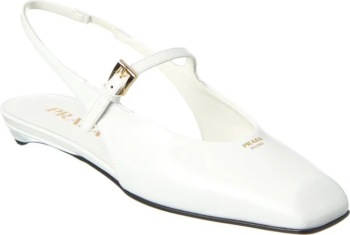 Prada Mary Jane Leather Slingback Ballerina Flat