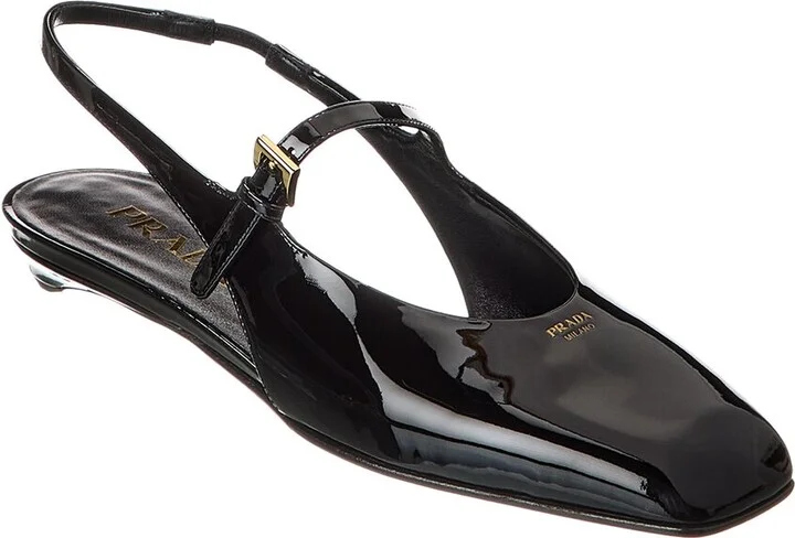 Prada Mary Jane Patent Pointy-Toe Slingback Ballerina Flat