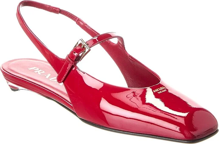 Prada Mary Jane Patent Pointy-Toe Slingback Ballerina Flat