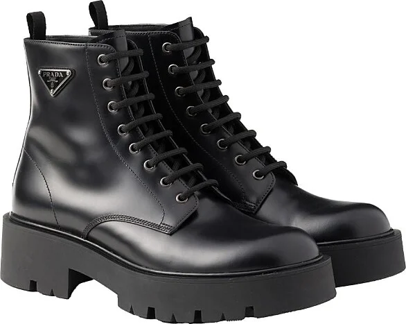 Prada Men's Brushed Leather Combat Boots