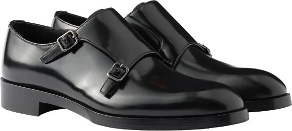 Prada Men's Brushed Leather Double Monk Strap Shoes