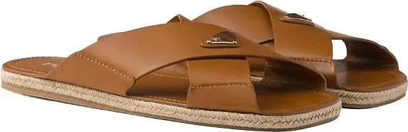 Prada Men's Crisscross Leather Slides