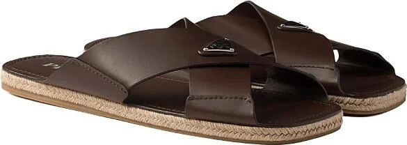 Prada Men's Crisscross Leather Slides
