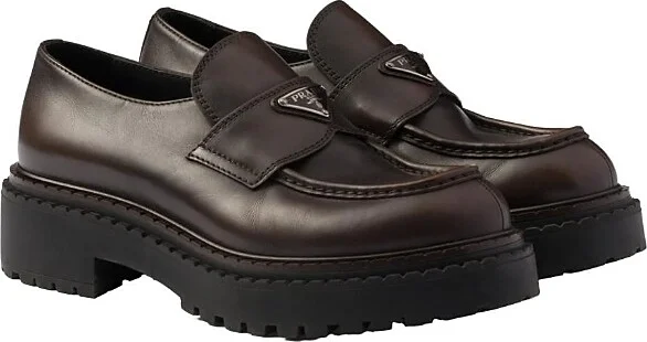 Prada Men's Double Chocolate Leather Loafers