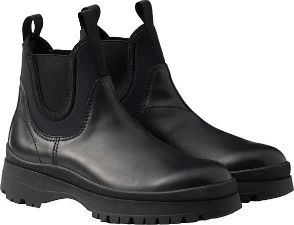 Prada Men's Leather and Stretch Fabric Brixxen Boots