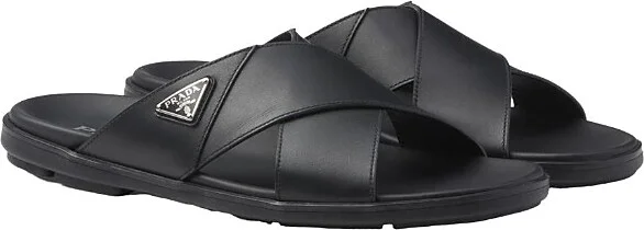 Prada Men's Leather Crisscross Slides