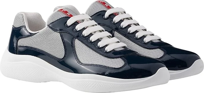 Prada Men's Patent Leather and Technical Fabric America's Cup Sneakers