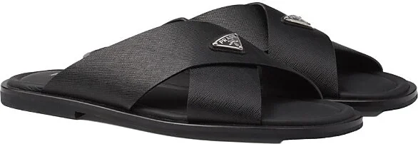 Prada Men's Saffiano Leather Crisscross Slides