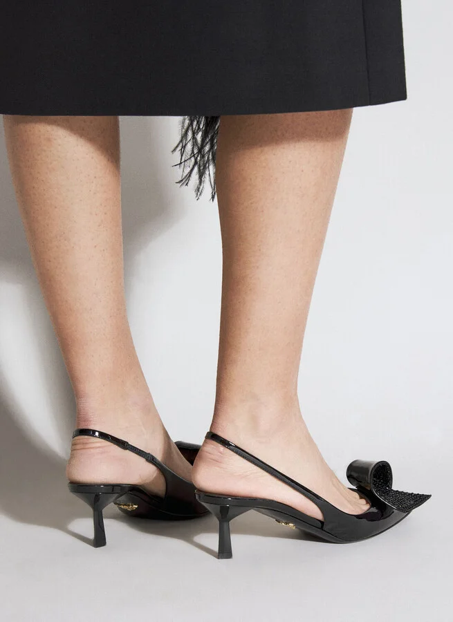 Prada Patent Leather Slingback Kitten Heels - Woman Heels Black Eu - 39 - Image 5