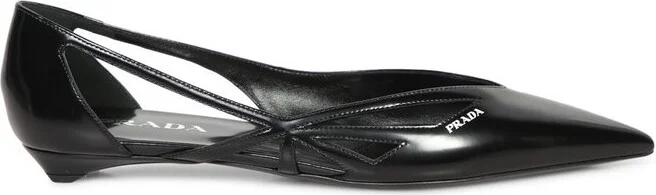 Prada Pointed-Toe Cut-Out Detailed Ballerinas
