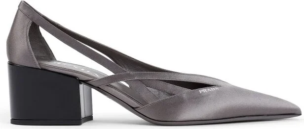 Prada Pointed-Toe Satin Cut-Out Pumps