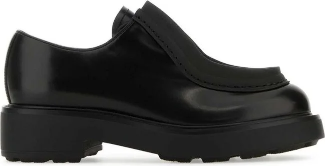 Prada Raised-Edge Round-Toe Lace-Up Shoes