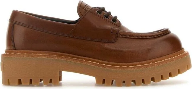 Prada Round Toe Lace-Up Loafers