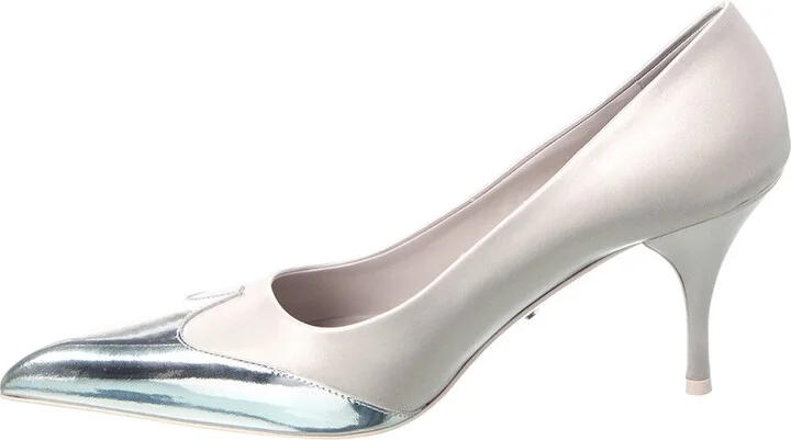 Prada Satin & Leather Pointy-Toe Pump - Image 2