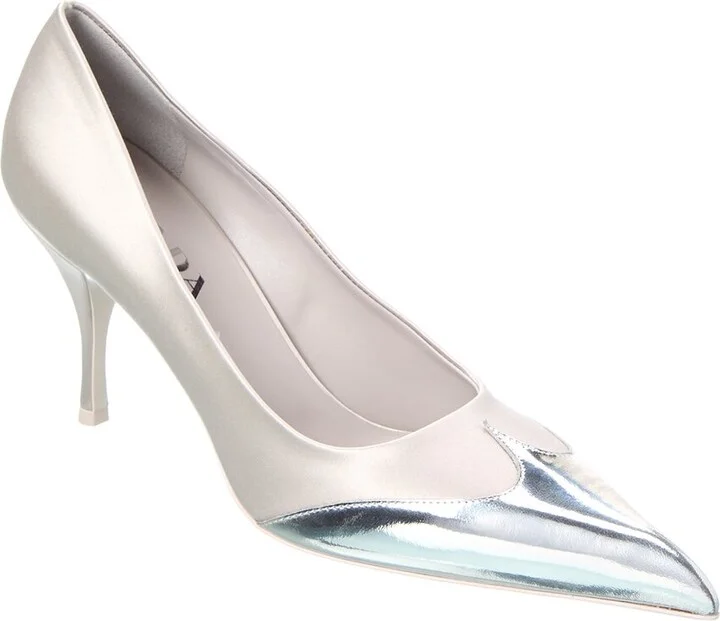Prada Satin & Leather Pointy-Toe Pump