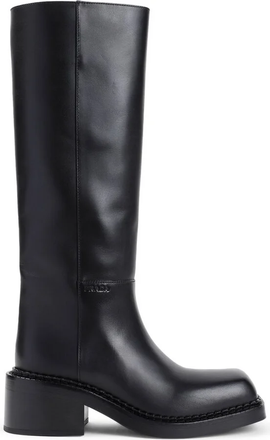 Prada Square-Toe Knee-High Boots