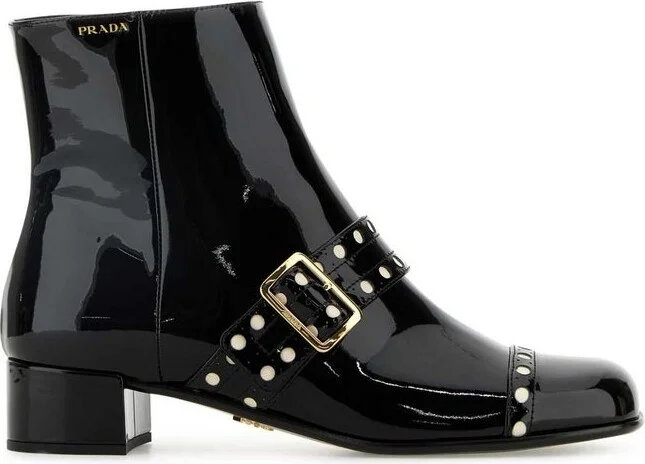 Prada Square-Toe Patent-Finish Boots