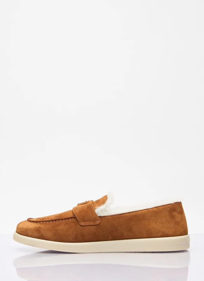 Prada Suede And Shearling Loafers - Woman Loafers Brown Eu - 40 - Image 4