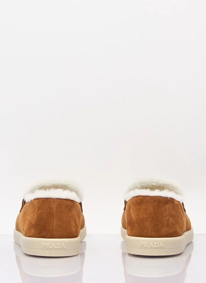 Prada Suede And Shearling Loafers - Woman Loafers Brown Eu - 40 - Image 5