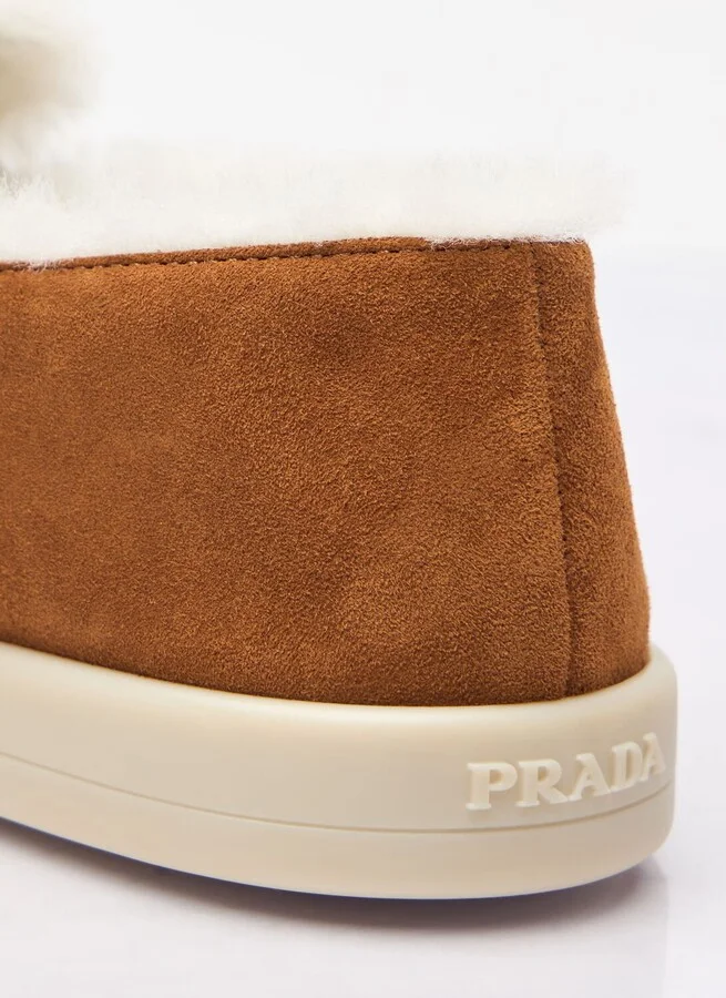 Prada Suede And Shearling Loafers - Woman Loafers Brown Eu - 40 - Image 6
