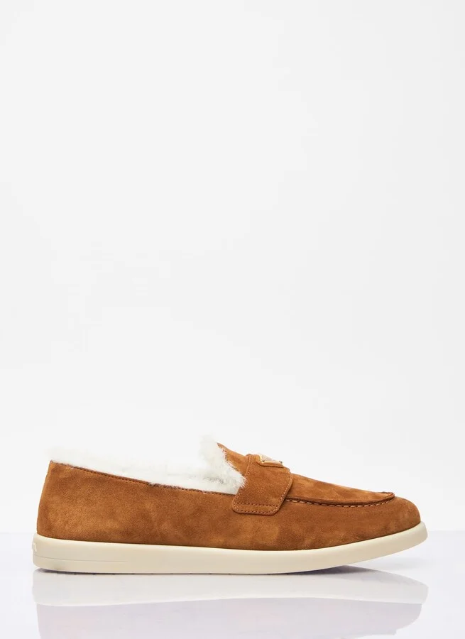 Prada Suede And Shearling Loafers - Woman Loafers Brown Eu - 40