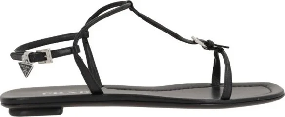 Prada Tiangle-Logo Square-Toe Sandals