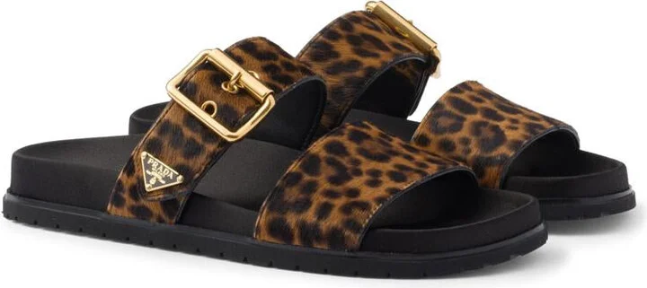 Prada Triangle-Logo Animal-Print Sandals - Image 2