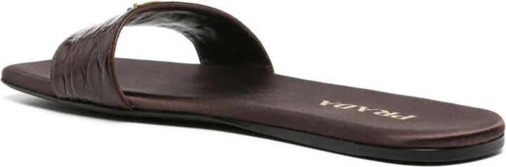 Prada Triangle-Logo Embossed-Crocodile Slides - Image 3