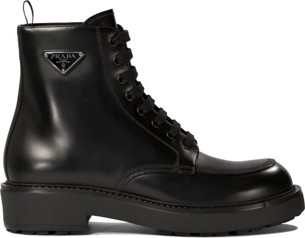 Prada Triangle-Logo Lace-Up Ankle Boots