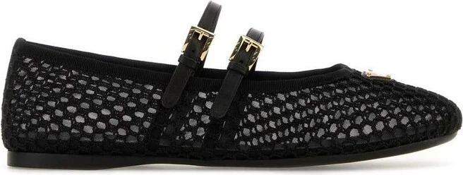 Prada Triangle-Logo Mesh Ballet Flats