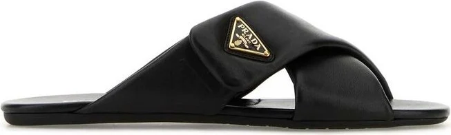 Prada Triangle-Logo Padded Slides