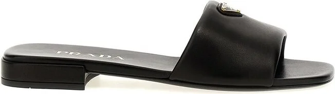 Prada Triangle-Logo Slip-On Sandals