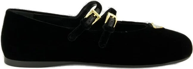 Prada Triangle-Logo Velvet Ballerina Shoes