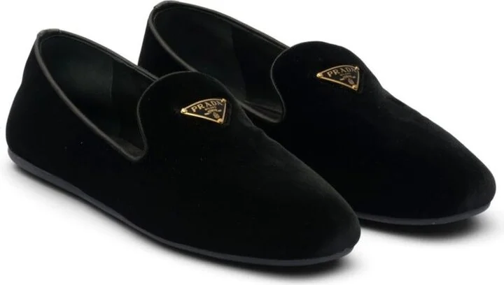 Prada Triangle-Logo Velvet Loafers - Image 2