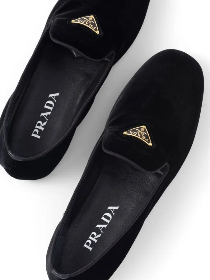 Prada Triangle-Logo Velvet Loafers - Image 4