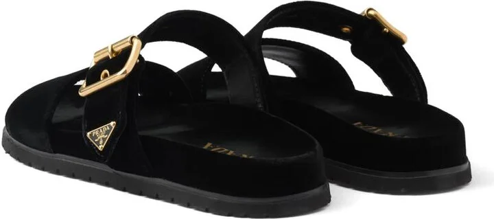 Prada Triangle-Logo Velvet Slides - Image 3