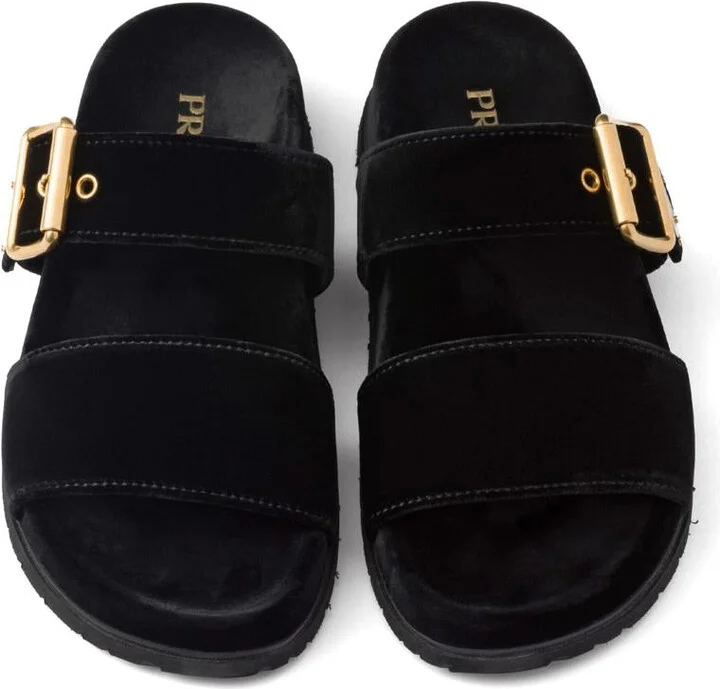 Prada Triangle-Logo Velvet Slides - Image 4