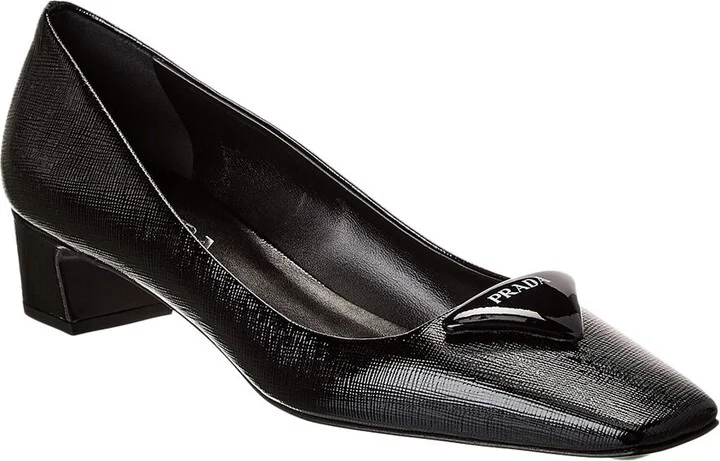 Prada Triangle Saffiano Patent Pump