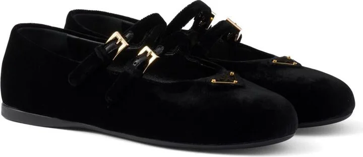 Prada Velvet-Finish Ballerina Shoes - Image 3