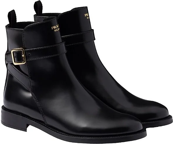 Prada Women's Brushed Leather Ankle Boots with Strap
