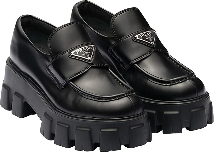 Prada Women's Brushed Leather Monolith Loafers