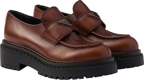 Prada Women's Double Chocolate Leather Loafers