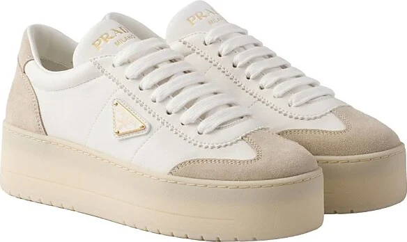 Prada Women's Downtown Bold Nappa Leather and Suede Sneakers