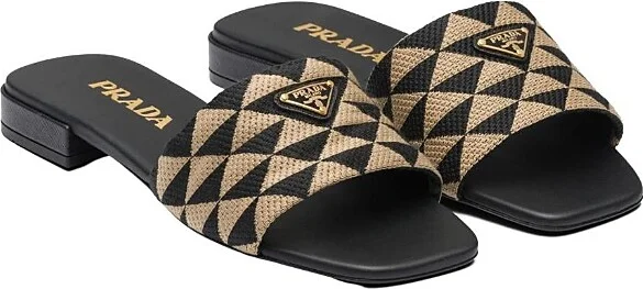 Prada Women's Embroidered Fabric Slides