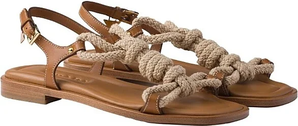Prada Women's Flat Leather and Cord Sandals